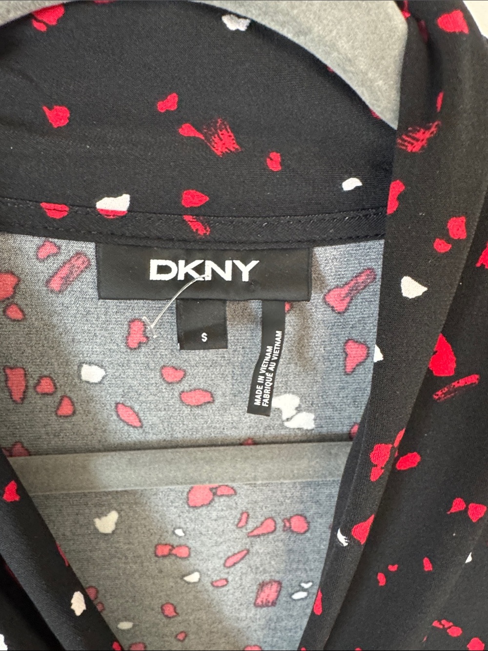 DKNY Black Wrap-Style Top with Red & White Petal Print - Picture 2 of 5